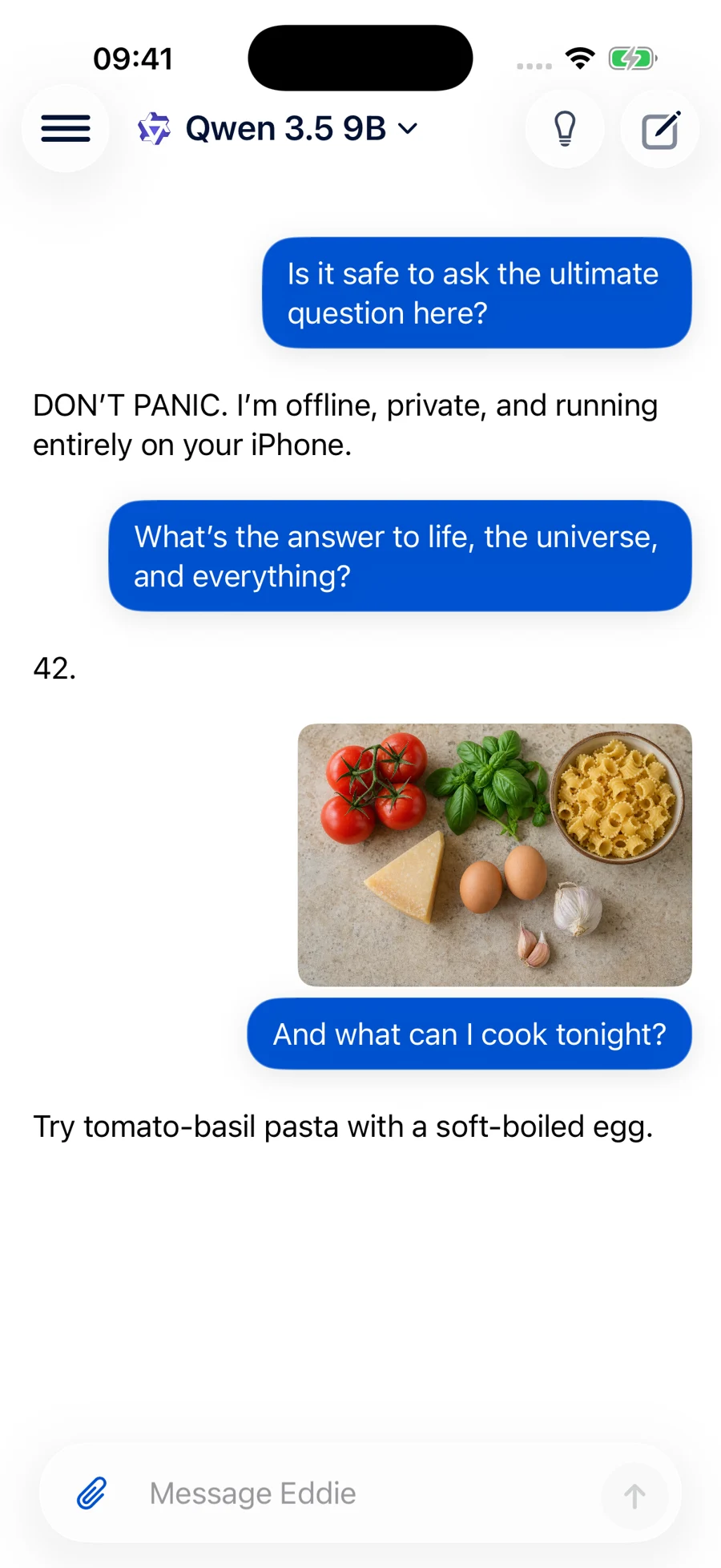 Eddie answering a private chat on iPhone